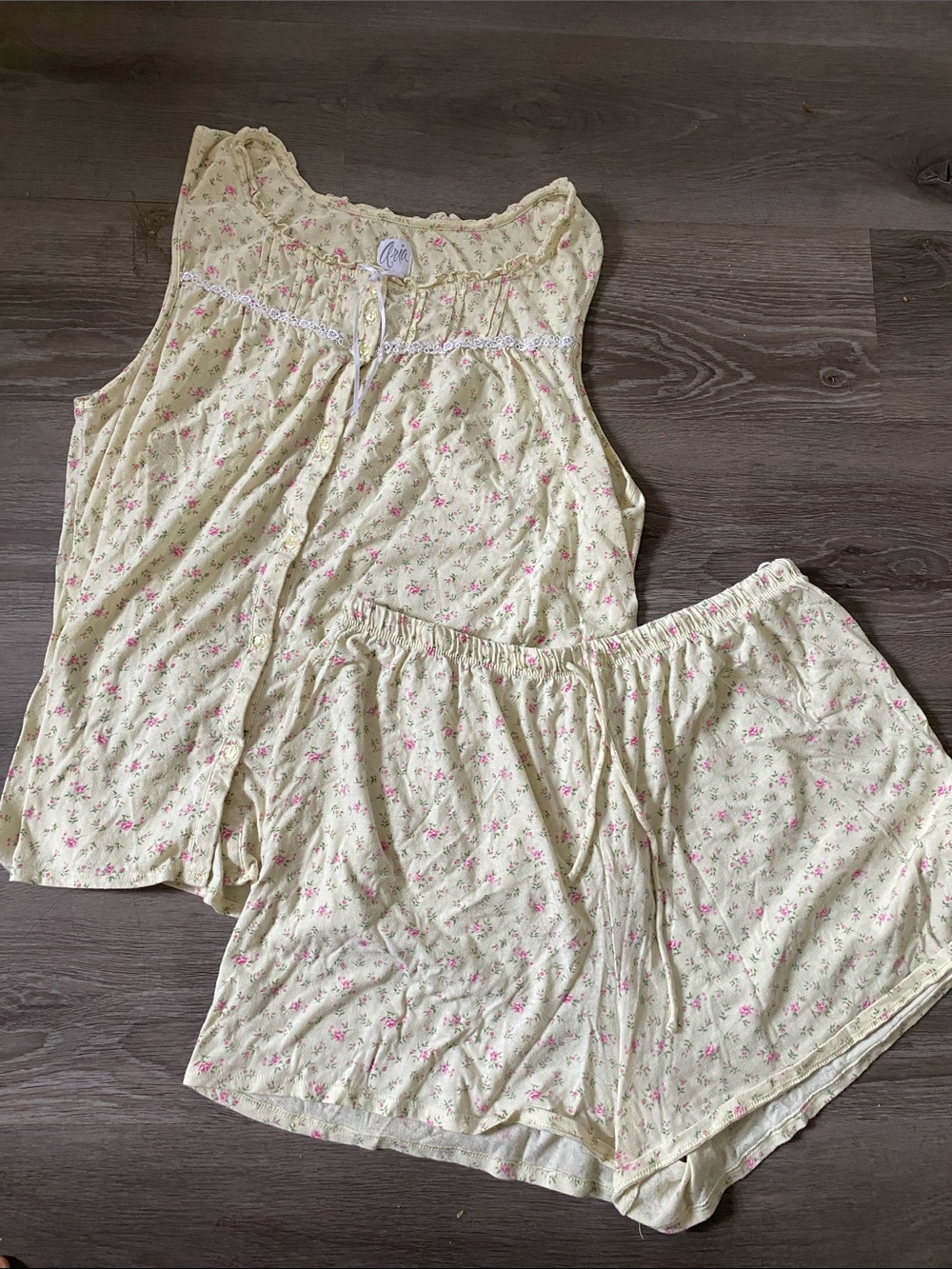 Aria Cream Floral Two-Piece Pajama Set with Pink Accents